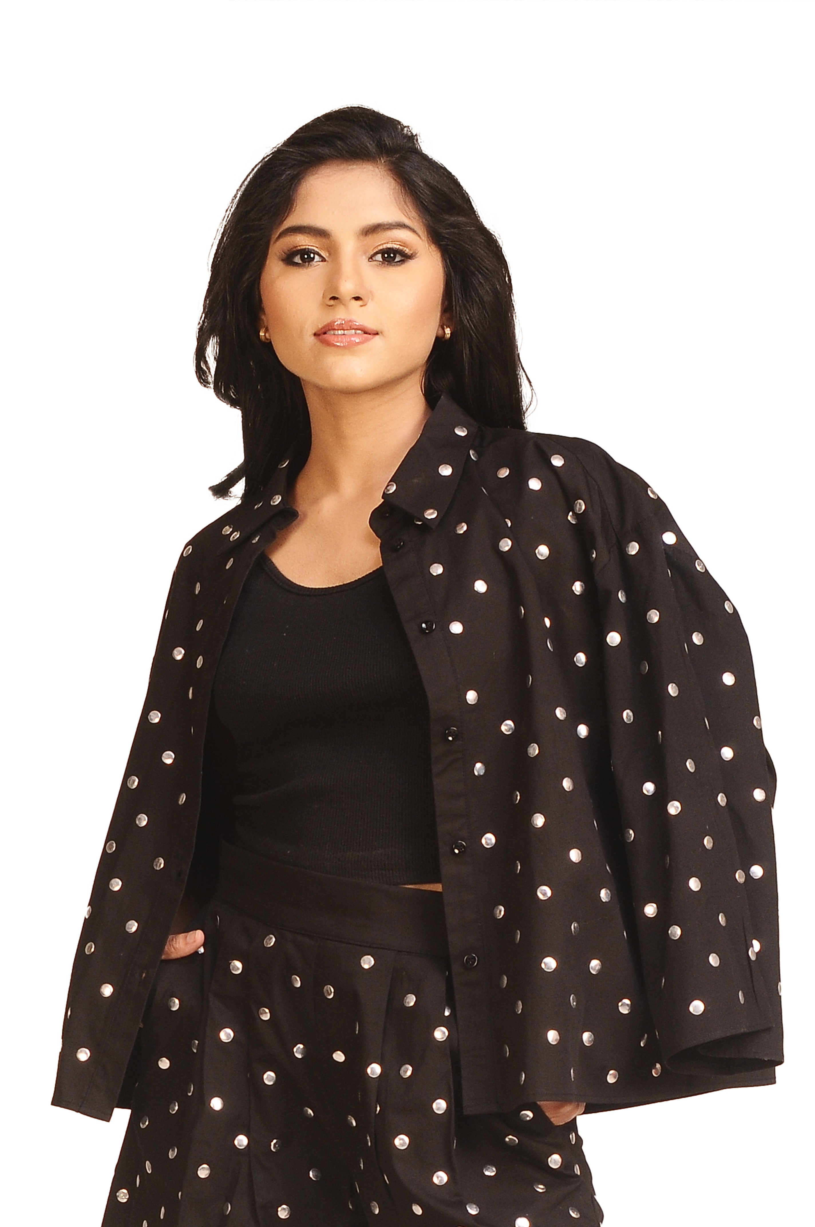 Studded Cotton Luxe Shirt - Black