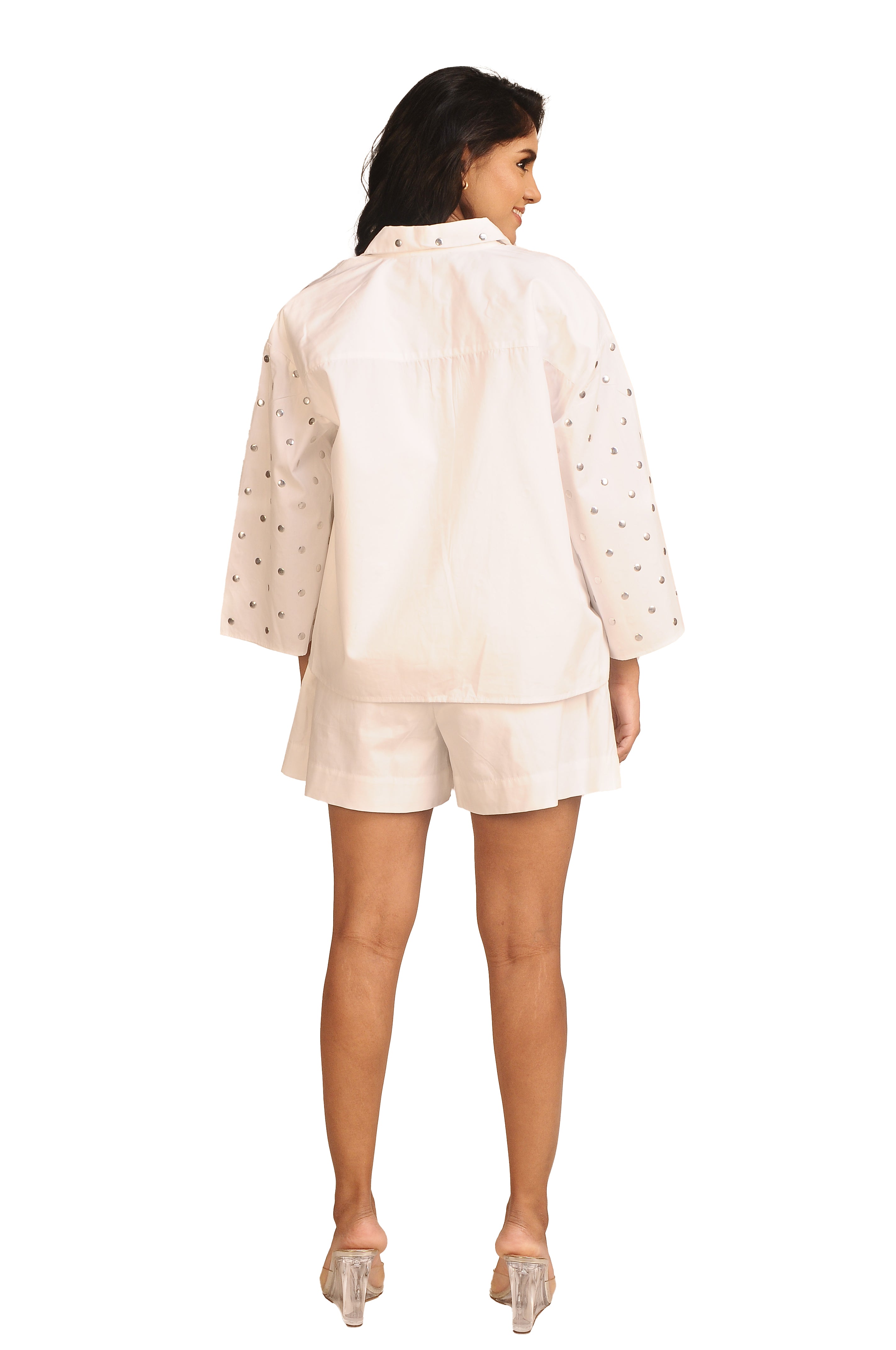 Studded Cotton Luxe Shorts - White