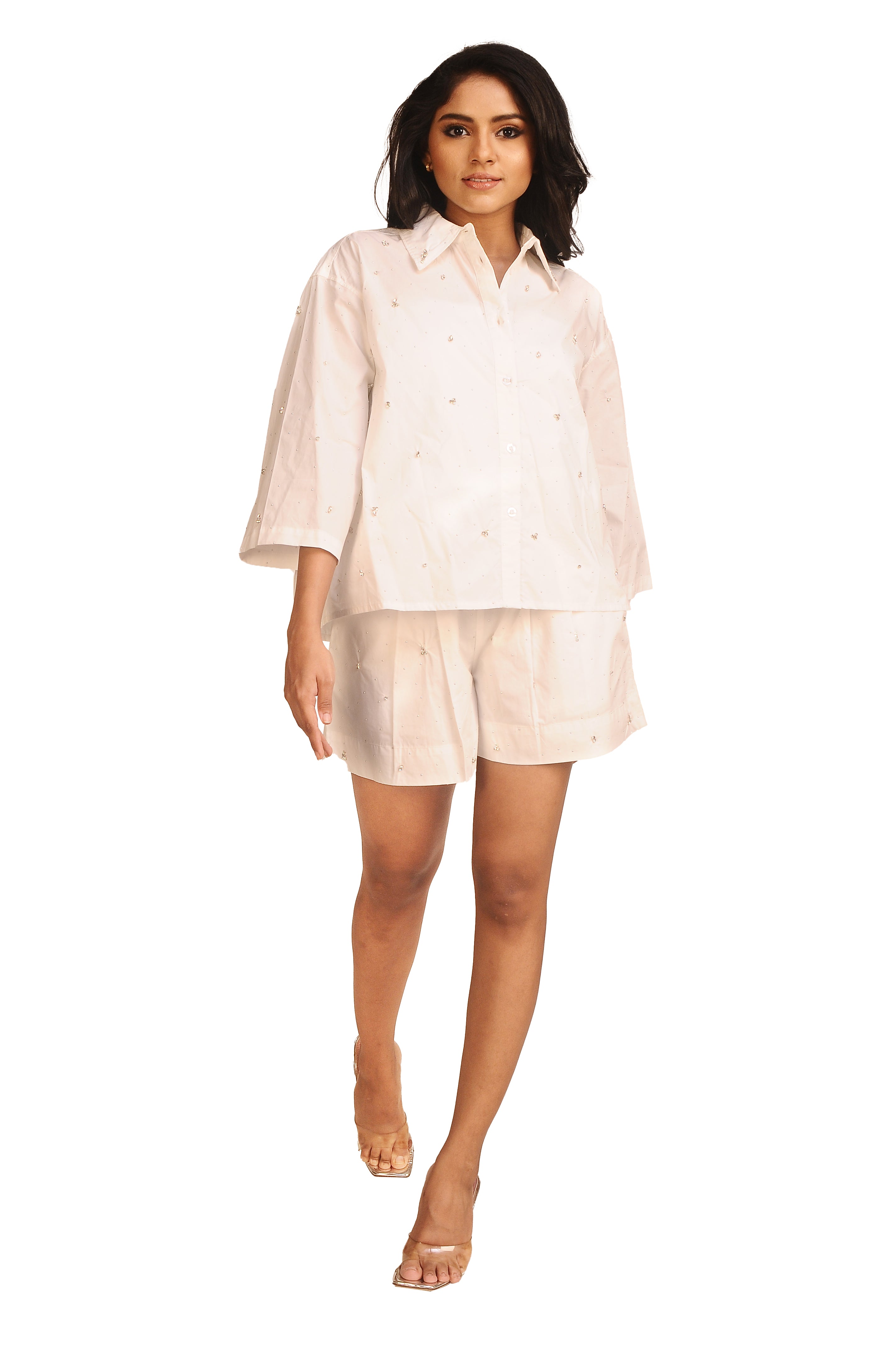 Studded Cotton Luxe Shirt White